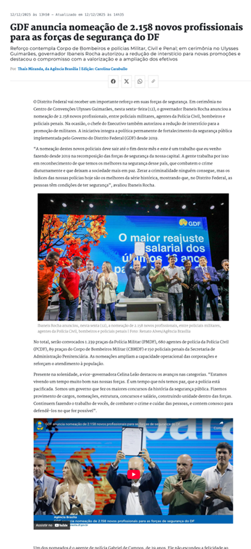 GDF anuncia nomeação de 2.158 novos profissionais para as forças de segurança do DF